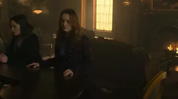 Free People Odessa Maroon Plaid Duster Jacket worn by Raelle Collar (Taylor Hickson) as seen in Motherland: Fort Salem (S03E06)