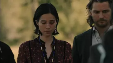 Böhme Velvet Ribbon Peasant Dress worn by Governor Lynelle Perry (Wendy Moniz) as seen in Yellowstone (S05E04)