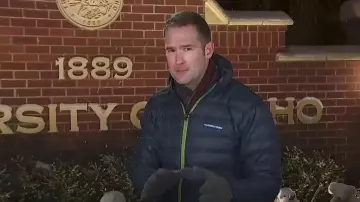 Feathered Friends Eos Down Jacket in Midnight worn by Morgan Chesky as seen in Today on November 30, 2022