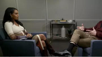 Staud Shoko Sweater Dress in Sahara Stripe worn by Mona Kosar Abdi as seen in Good Morning America on November 30, 2022  