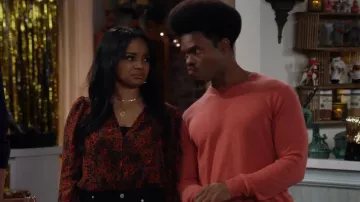 Philosophy Republic Clothing V-Neck Long Sleeve Floral Print Woven Top worn by Randi (Kyla Pratt) as seen in Call Me Kat (S03E08)