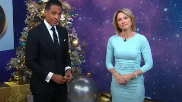 Susana Monaco Side Gathered Bodycon Knit Dress worn by Amy Robach as seen in Good Morning America on December 1, 2022