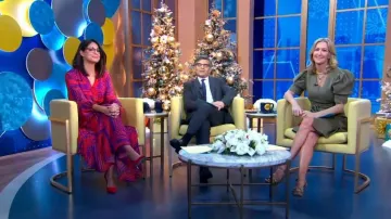 Karen Millen Geo Chiffon Balloon Sleeve Drama Woven Maxi Dress worn by Cecilia Vega as seen in Good Morning America on December 5, 2022