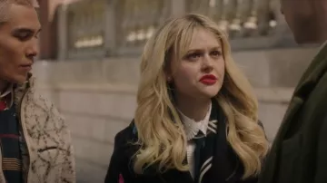 Sydney Evan 14k Yellow Gold & Diamond Double Starburst Drop Single Stud Earring worn by Audrey Hope (Emily Alyn Lind) as seen in Gossip Girl (S02E01)