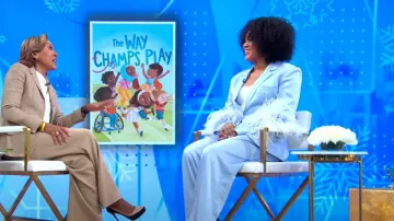 Lapointe Feather-Trim Single-Breasted Satin Blazer worn by Naomi Osaka as seen in Good Morning America on December 6, 2022