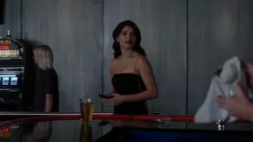 Alex Perry Haynes Strapless Ruched Stretch-Jersey Midi Dress worn by Nadia Morales (Eva De Dominici) as seen in The Cleaning Lady (S02E10)
