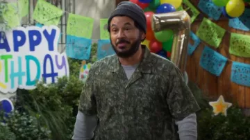 Levi's Camper Revere Collar Shirt in Green Print worn by Oscar (Al Madrigal) as seen in Lopez vs. Lopez (S01E04)