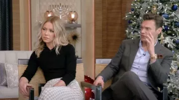 Celine Sun Pleated Skirt in Crepe de Chine worn by Kelly Ripa as seen in LIVE with Kelly and Ryan on December 8, 2022