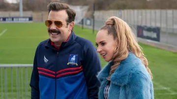 AFC Richmond Blue track jacket worn by Ted Lasso (Jason Sudeikis) in Ted Lasso TV series (S02E02)