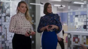 Balenciaga Printed Plissé Blouse worn by Diana Trout (Miriam Shor) as seen in Younger (S06E03)