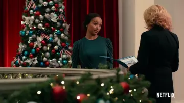 High neck pleated midi dress worn by Erica (Kat Graham) in Operation Christmas Drop