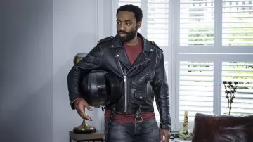 Biker Leather Jacket worn by Paxton (Chiwetel Ejiofor) as seen in Locked Down movie wardrobe