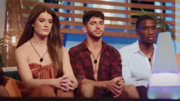 Pretty Little THing Rust Satin Jumpsuit worn by Sophie Stonehouse as seen in Too Hot to Handle (S04E02)