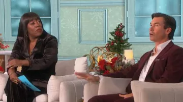 Adrianna Papell Velvet Tuxedo Jumpsuit worn by Sheryl Underwood as seen in The Talk on  December 15, 2022