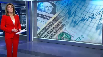 Alexander McQueen Mid-Rise Pantalones acampanados usados por Norah O'Donnell como se ve en CBS Evening News el 15 de diciembre de 2022