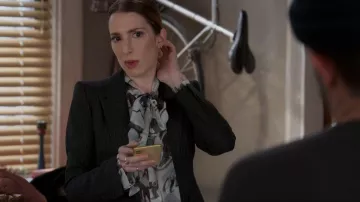 Burberry Monkey Print Silk Pussy Bow Blouse worn by Lauren Heller (Molly Kate Bernard) as seen in Younger (S07E05)
