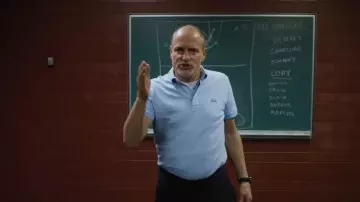 Lacoste Light Blue Polo Shirt worn by Marcus (Woody Harrelson) as seen in Champions