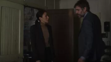 Theory Black Etiennette Jacket worn by Isabelle Lacoste (Elle-Maija Tailfeathers) as seen in Three Pines (S01E04)