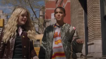 Kapital Rayon Satin Quilting Japan Sham Bomber Jacket Olive worn by Julien Calloway (Jordan Alexander) as seen in Gossip Girl (S02E05)