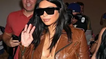 Brown Leather Jacket worn by Kim Kardashian in New Orleans on August 3, 2015
