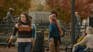 Express Striped Abbreviated Turtleneck Sweater worn by Josie Saltzman (Kaylee Bryant) as seen in Legacies (S01E12)