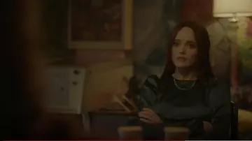 Lea & Viola Ruffled Ruched Puff-Sleeve Satin Dress worn by Aurora de Martel (Rebecca Breeds) as seen in Legacies (S04E18)