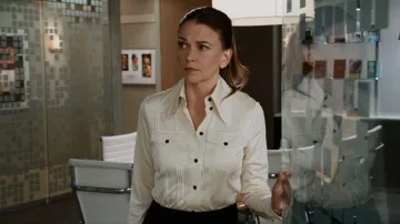 Victoria Beckham Pintuck Pleat Detail Button Up Silk Blouse worn by Liza Miller (Sutton Foster) as seen in Younger (S07E12)