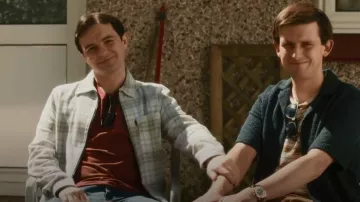 River Island Stone Reg­u­lar Fit Check Over­shirt worn by Ian (Jamie Quinn) as seen in Two Doors Down (S06E06)