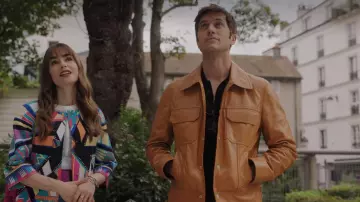 Sandro Pebbled Leather Jacket worn by Gabriel (Lucas Bravo) as seen in Emily in Paris (S03E09)