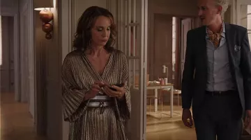 Forte Forte Pleated Lurex Midi Dress worn by Sylvie Grateau (Philippine Leroy-Beaulieu) as seen in Emily in Paris (S03E09)