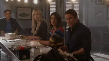 Nicholas Jovie Striped Ribbed Knit Top worn by Sophie Devereaux (Gina Bellman) as seen in Leverage: Redemption (S02E08)