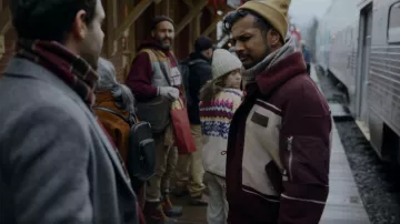 Scotch & Soda Jacquard Wool Blend Bomber Jacket worn by Jay Arondekar (Utkarsh Ambudkar) as seen in Ghosts (S02E10)