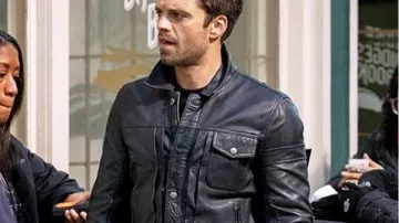 Leather Jacket worn by Bucky Barnes (Sebastian Stan) in The Falcon and the Winter Soldier TV series wardrobe (S01E06)