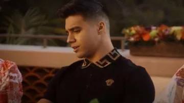 Versace Creca Collar Polo Shirt worn by Vivek Shah (Jordan Buhat) as seen in grown-ish (S04E02)