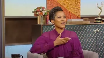 Alberta Ferretti Sheer Chiffon Pussy Bow Blouse worn by Tamron Hall as seen in Tamron Hall Show on November 18, 2022