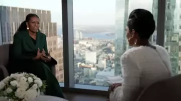 Akris High-Rise Neoprene Bootcut Pants worn by Michelle Obama as seen in Tamron Hall Show on November 20, 2022