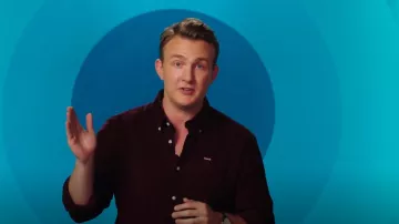 Barbour Ram­sey Mi­cro Cord Shirt In Dark Red worn by Tom Houghton as seen in The Circle (S05E02)