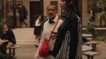 Thom Browne White Cotton Jersey Stitch Intarsia Stripe Pocket 4-Bar Crewneck Pullover worn by Julien Calloway (Jordan Alexander) as seen in Gossip Girl (S02E06)