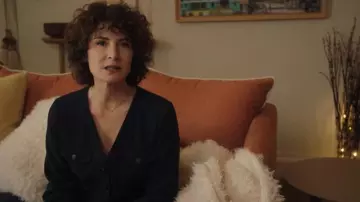 The navy trouser suit worn by Clotilde Armand (Elsa Lunghini) in the series Here it all begins