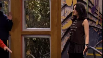Urban Outfitters Truly Madly Deeply French Cross Text Muscle Tank Top worn by Jade West (Elizabeth Gillies) as seen in Victorious (S04E08)
