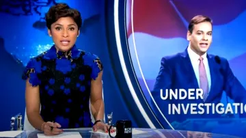Lavandería de Shelli Segal Mock Neck Lace Dress usado por Jericka Duncan como se ve en CBS Evening News el 28 de diciembre de 2022