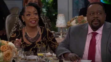 Ganni Rope Print Ruched Midi Dress worn by Tina Butler (Tichina Arnold) as seen in The Neighborhood (S04E20)