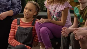 Wild Fable Striped Long Sleeve Crewneck Lettuce Hem Baby T Shirt worn by Ava King (Shelby Simmons) as seen in BUNK'D (S05E07)