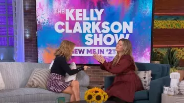 Maje Monogram-print Plaid Mini Skirt worn by Kit Hoover as seen in The Kelly Clarkson Show on January 3, 2023