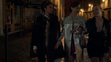 Patricia Field St. Marks Graffiti Studded Cape worn by Mindy Chen (Ashley Park) as seen in Emily in Paris (S02E01)