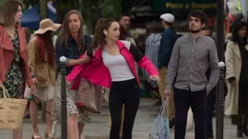 Pretty Little Thing Nylon 1997 Oversized Sports Jacket worn by Emily Cooper (Lily Collins) as seen in Emily in Paris (S02E01)