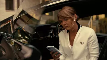 Tory Burch Tennis Jacket in white worn by Abigail Campano (Jennifer Morrison) as seen in Will Trent (S01E01)