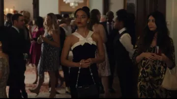 Alessandra Rich Bow Applique Velvet Dress worn by Zoya Lott (Whitney Peak) as seen in Gossip Girl (S02E07)