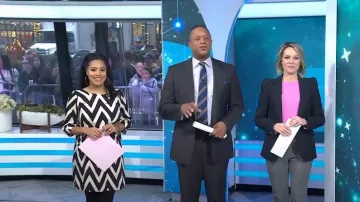 Lulus Zag Along Black and Ivory Striped Dress worn by Sheinelle Jones as seen in Today on January 5, 2023