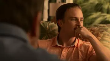 Johnnie-O Striped Po­lo Shirt worn by Rafe Cameron (Drew Starkey) as seen in Outer Banks (S01E03)